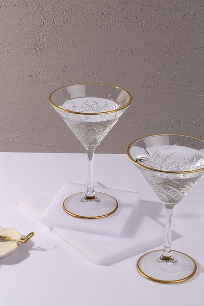 ADAMODART Gold Decorated Martini Cocktail Glass & Goblet Set of 2