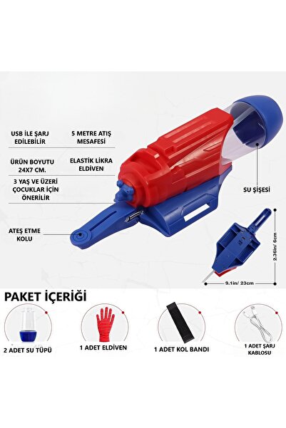 Brother Toys Şarjlı Otomatik Su Atan Örümcek Adam Eldiven 5 Metre Mesafeli Su Tabancası 24 Cm.