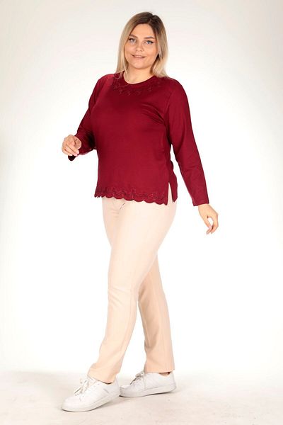 TRENDSE Bluză pentru mama marimi mari, țesătură viscoză, bumbac, broderie, cu pietre