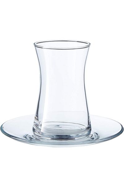 Paşabahçe Pasabahce 95290 Heybeli Tea Set 165 Ml, 4 Tea Cups and Doily, 308 Ml, Glass, Transparent, 8 Pieces