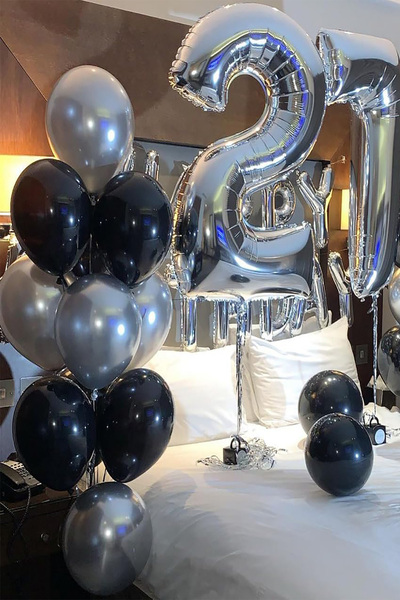 Parti dolabı 25 Adet Metalik Sedefli Siyah-gümüş Gri Karışık Balon Helyumla Uçan