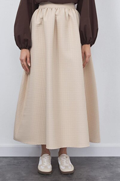 KADRİYE BAŞTÜRK Kaje Quilted Gathered Skirt Stone