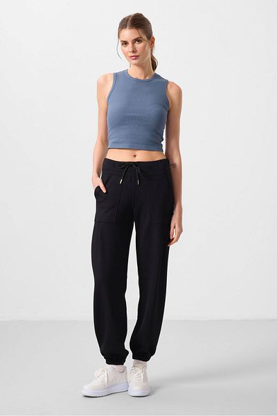 TOMMY LIFE Black Soft Textured Women's Comfortable Form Trousers with Pocket Detail - 94672