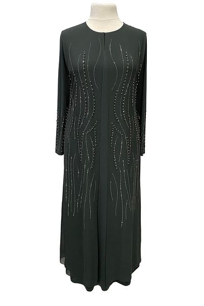 Giyinen Mağazaları Khaki Asian Round Neck Stylish Stone Embroidered Plus Size Mother Evening Dress