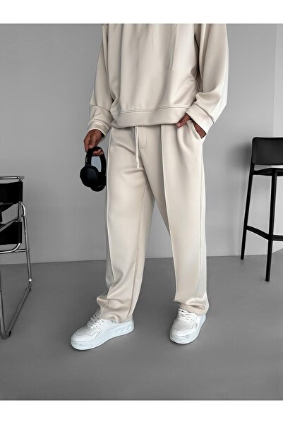 ablukaonline Ανδρικό ελαστικό παντελόνι σε μπεζ χρώμα