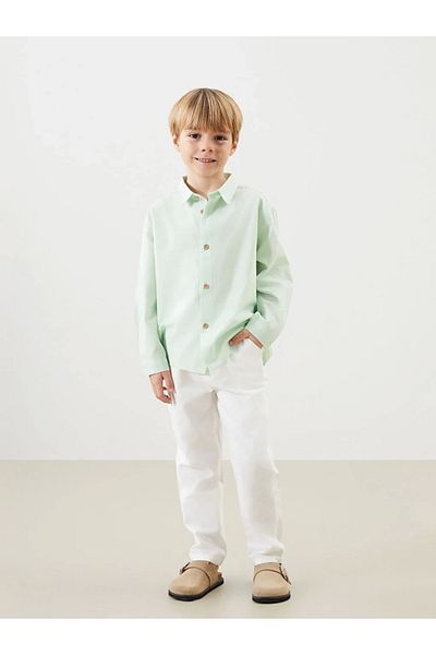 LC Waikiki Lcw Kids Green Basic Cotton Boy's Shirt and Trousers 2-Piece
