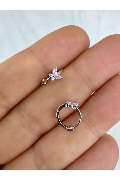 Arescollection Helix Piercing with Pink Zircon Stone 8mm Closed Numbolic Wireless Diyanglica