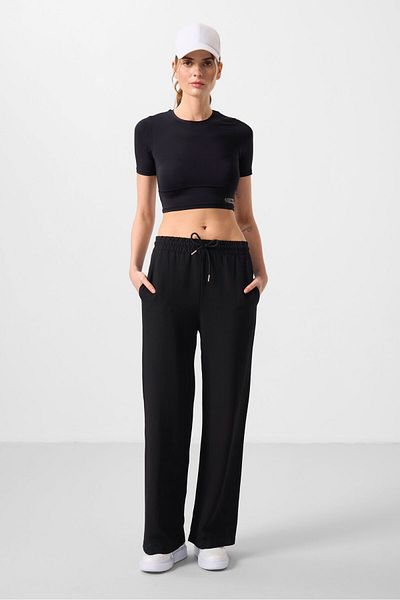 TOMMY LIFE Black Linen Wide Leg Comfortable Form Women's Palazzo Trousers - 94675
