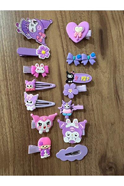 Luxmon Cataramă pentru fetiță cu figurine mixte de 14 piese Kuromi, cu agrafă și pix