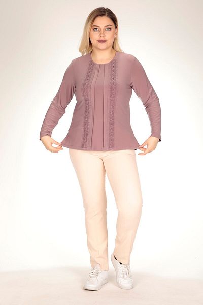 TRENDSE Mother Blouse, Stoned Sandy Fabric Pearl Βραδινό Φόρεμα Μπλούζα