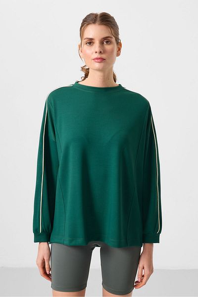 TOMMY LIFE Green Soft Textured O Neck Oversize Women's Tunic Sweatshirt - 97303