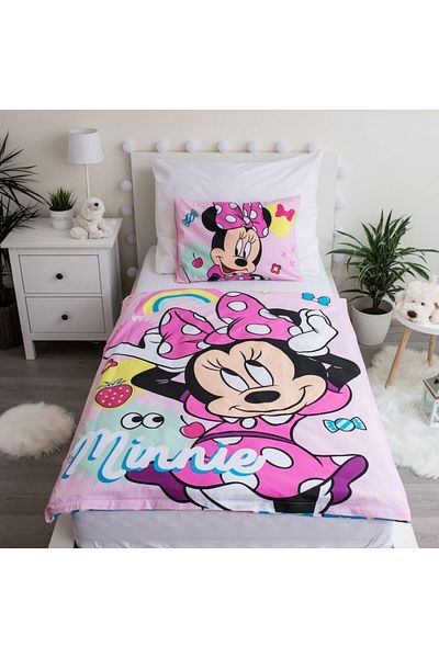 Minnie Mouse Set 2 piese lenjerie de pat, Husa pilota, 100x135 cm, husa perna, 40x60 cm, Multicolor, Minnie Mouse