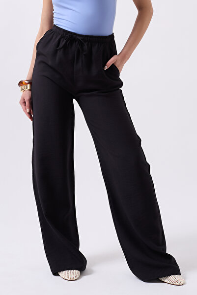 Clu Nika Siyah Keten Karışımlı Bol Kesim Pantolon