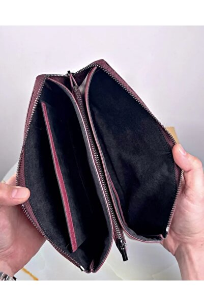 Fil Deri Genuine Leather Handbag with Hand Band Claret Red Color 2029