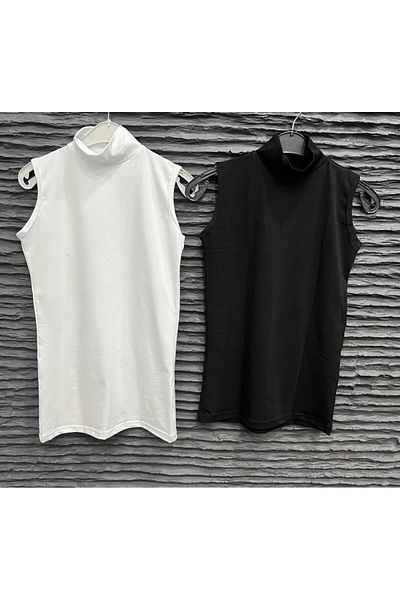 giysem Women's 2-Piece Black and White Zero Sleeve Lycra Turtleneck Underwear Undershirt Economical Quality and Proper Package
