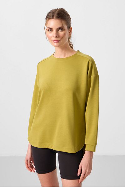TOMMY LIFE Dark Mustard Soft Textured O Neck Comfortable Form Women's Tunic Sweatshirt - 97305