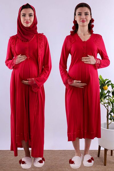 ByLohusa Effortt Cherry Hijab Dressing Gown Maternity Maternity Nightgown Set Byl2T24252