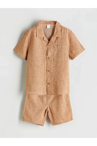 LC Waikiki Lcw Kids Brown Cotton Blend Boys Shirts & Shorts 2 Pcs