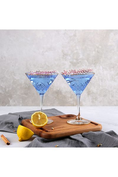 ADAMODART Gilded Decorated Martini Cocktail Glass & Goblet Set of 2 - Blue