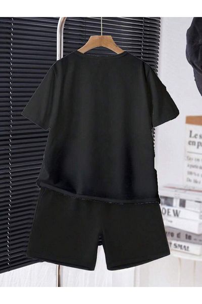 vinraus Girl\Boy Black Milano Italy Printed Combed Cotton Shorts-Tshirt Set