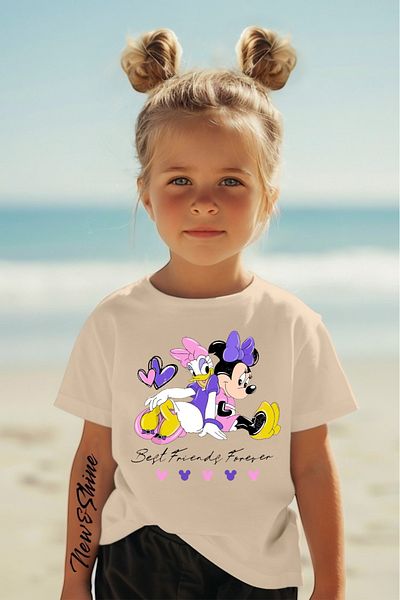 New Shine Minnie Mouse and Dai̇sy Duck Best Friends Printed Oversized Children's T-Shirt
