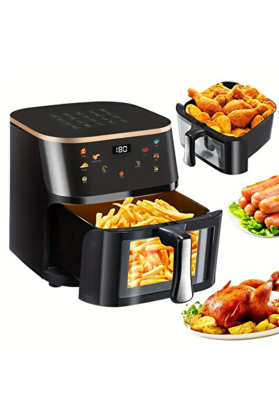 Depox Friteuză cu aer cald de 10L, fereastră vizuală și ecran tactil inteligent, 2400W, Air Fryer