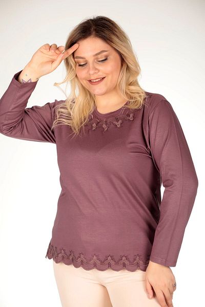 TRENDSE Mother's Blouse Embroidered Plus Size Ύφασμα βισκόζης με χάντρες-πέτρα