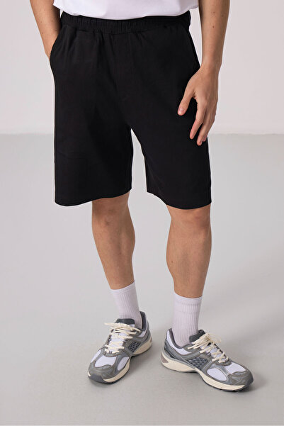 TOMMY LIFE Μαύρο ανδρικό σορτς Chino με υφαντό ελαφρύ, ελαστικό, κανονική εφαρμογή - 81290