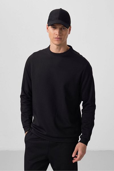TOMMY LIFE Ανδρική αθλητική φόρμα μαύρης επιφάνειας με υφή - 85275