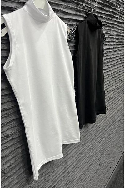 giysem Women's 2-Piece Black and White Zero Sleeve Lycra Turtleneck Underwear Undershirt Economical Quality and Proper Package