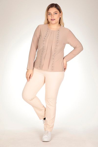 TRENDSE Mother's Blouse, Stoned Sandy Fabric Pearl βραδινό φόρεμα μπλούζα