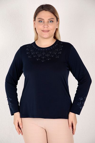 TRENDSE Mother's Blouse, Stoned Sandy Fabric Pearl Βραδινό Φόρεμα Μπλούζα με Λεπτομέρεια Μανίκι