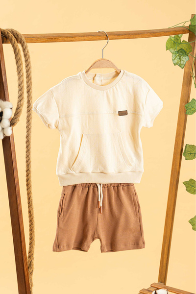 bombe Girl Boy Baby Kids Beige 2-Piece Shorts Suit Cotton Trend Fashion Botto...