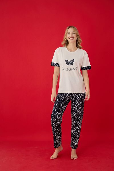 Lavint Homewear Butterfly Patterned Cotton Lycra Pajama Set