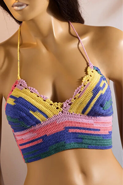 Talinhandmade Hand Knitted Multicolored Bustier