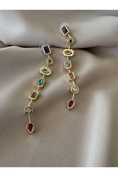SOFT Premium Row Colorful Zircon Stone Baguette Design Earrings