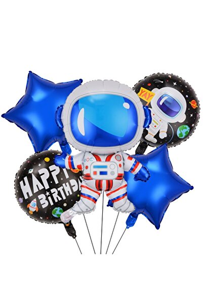 Flippy Set de 5 baloane din folie metalică LA MULȚI ANI, SOHO, figurină astronaut, stele albastre, adeziv și...