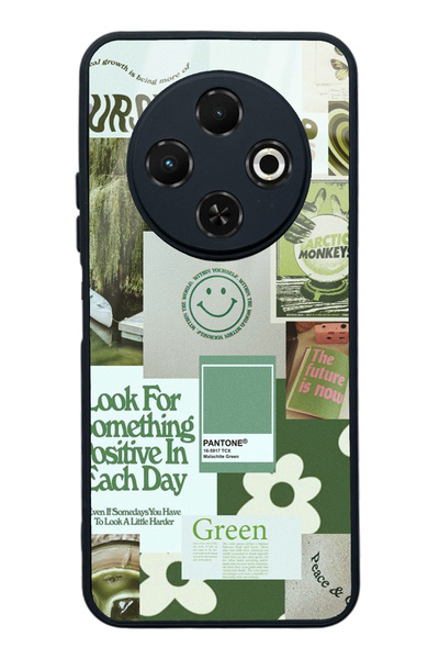 Spoyi Tecno Spark 30C Green Sticker Tasarımlı Glossy Telefon Kılıfı