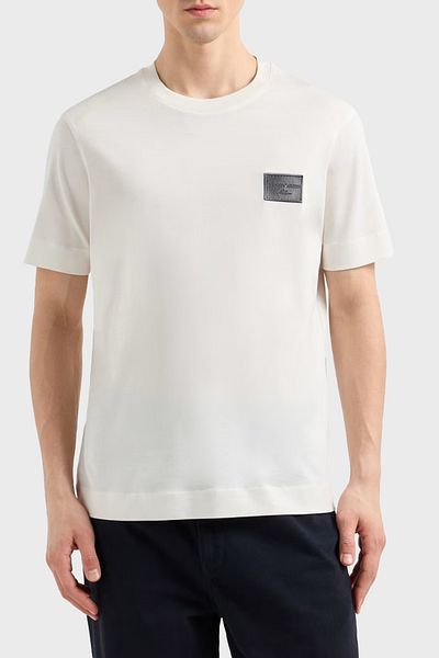 Emporio Armani Men's Round Neck Regular Fit Cotton Short Sleeve White T-Shirt Em 001018   Af12926-U0003