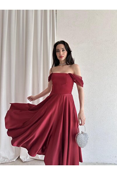 Mooi Butik Rochie Midi MARX 3572 - Roșu Claret