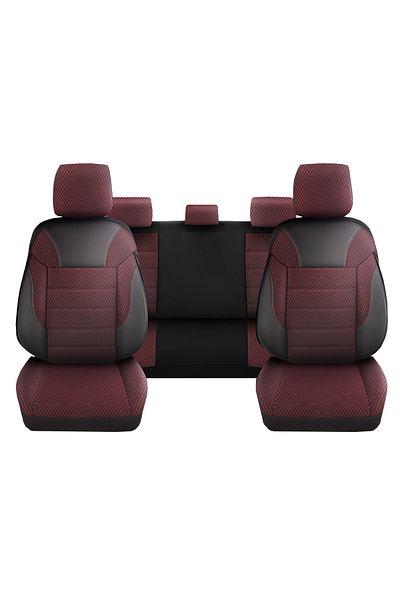 Deluxe Boss Set Huse Scaune Auto DeluxeBoss Classi, pentru bancheta rabatabila fractionata, 11 piese, rosu-negru