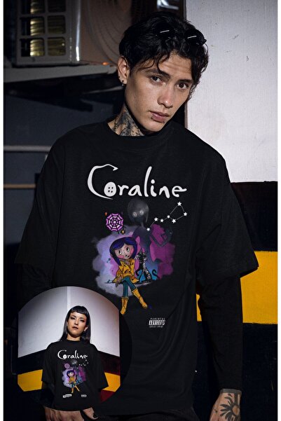 CNGZSHOP Unisex Coraline Baskılı T-shirt, Oversize Film Temalı Tişört
