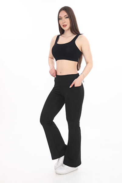 SAUNA SUIT Жіночі чорні легінси з високою талією та іспанськими штанинами | Збираючі, стильні та з кишенями, легінси на щодень