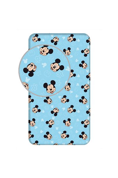 Mickey Mouse Cearceaf, cu margini elastice, multicolor, 100% bumbac, 90x200 cm, Albastru, Mickey Mouse