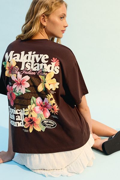 Bershka Printed short sleeve oversize T-shirt
