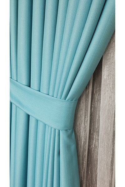 Yuka Linen Textured Turquoise Panel Background Curtain Luxury Heavy Weight Single Wing 1/3 Dense Pleated Solid Color