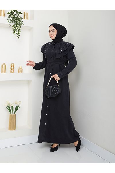 VOLT CLOTHİNG Γυναικείο τζιν φόρεμα με πλισέ μαργαριτάρι