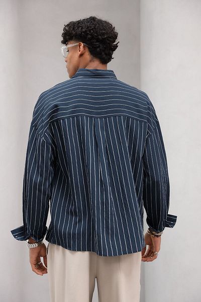 THE CHAMP Ανδρικό πουκάμισο Oversize Ριγέ Φυσικό Χρώμα