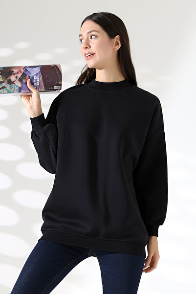 Endies Φούτερ με μισό ζιβάγκο με ράστερ casual Basic γυναικείο υπερμεγέθη του...