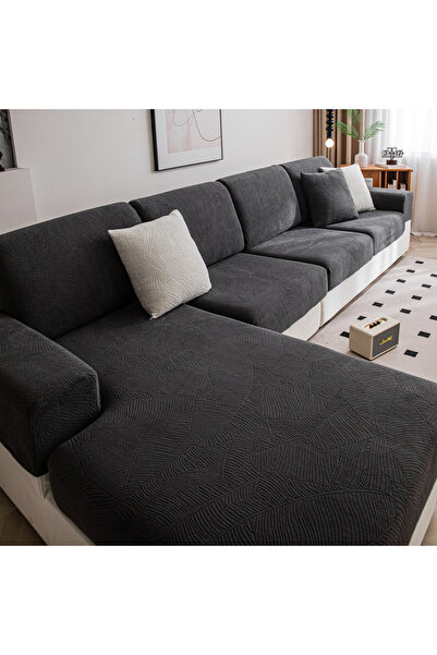 Choice غطاء أريكة من قماش الجاكار بنقش أوراق الموز باللون الرمادي الداكن، مصن...